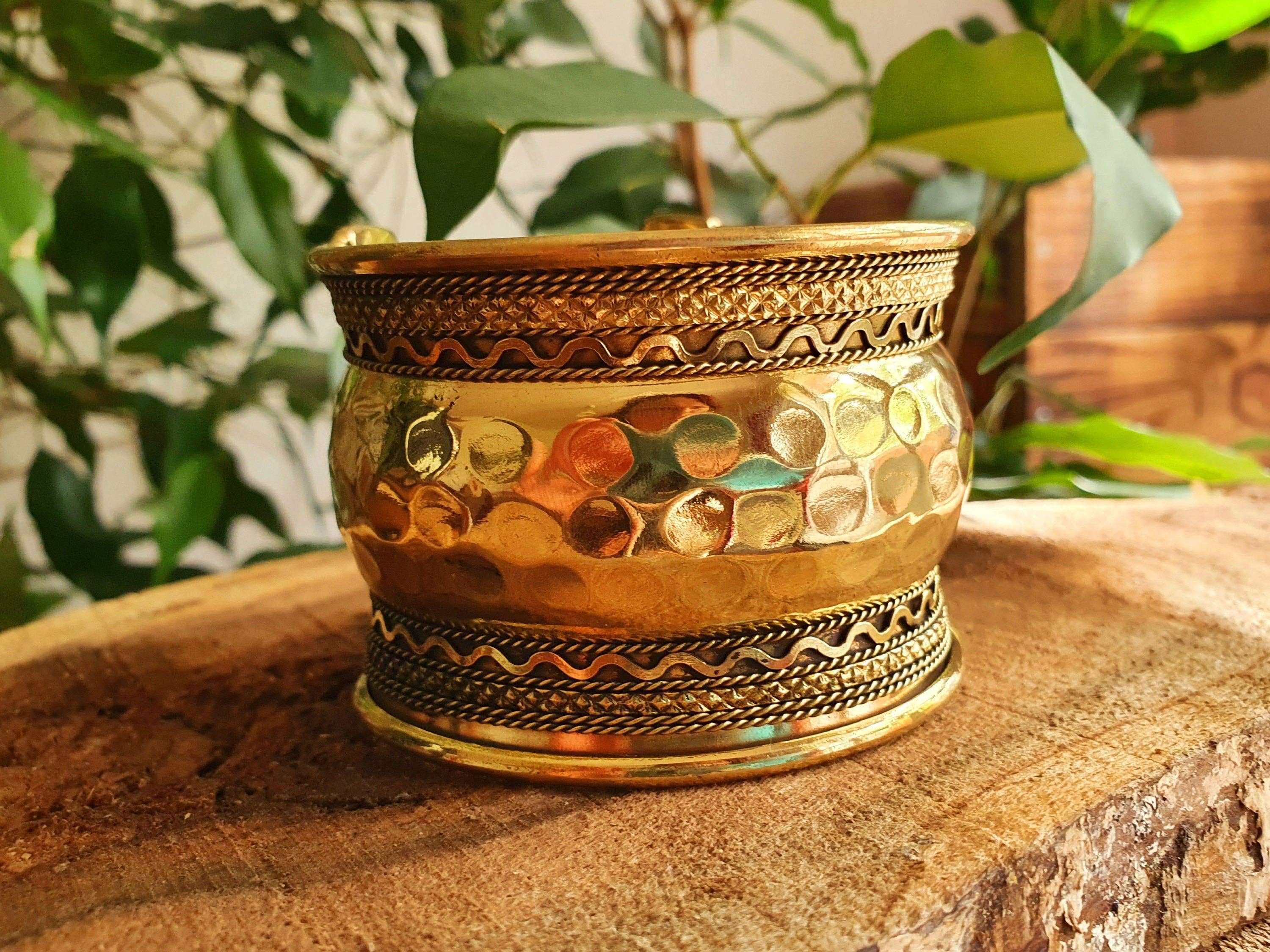 Kaali Boutique - Wholesale Cuff Bracelet - Textured Brass Cuff Bracelet / Tribal / Hammered / Boho / Ethnic / Rustic / Bohemian / Hippie / Gypsy / Jewellery / Adjustable / Unisex /1