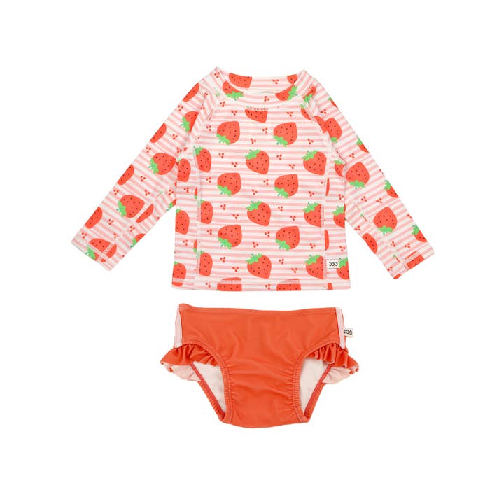 ZOOCCHINI - Wholesale Rashguard Set - Baby - Girls Rashguard Swim Top & Bikini Bottoms Set - Strawberry