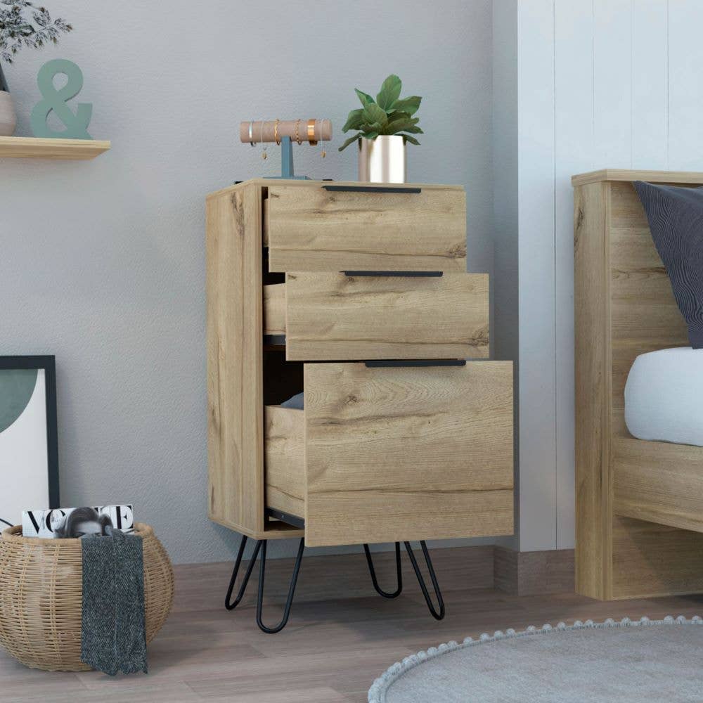Treevol Furniture - Wholesale Bedroom Furniture - Skyoner Dresser, Hairpin Legs, Light Oak Finish1