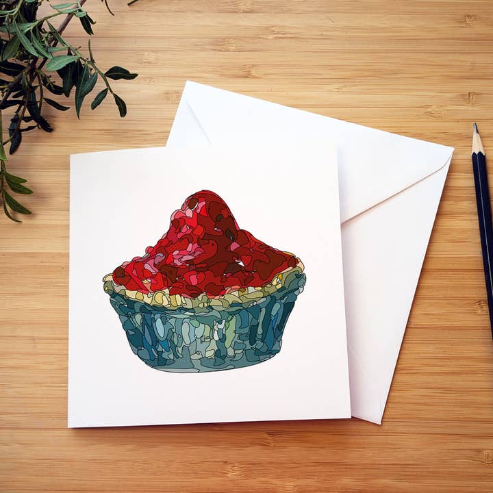 Greetings card strawberry tart summer treat art celebration for wholesale by Christine Allan artist