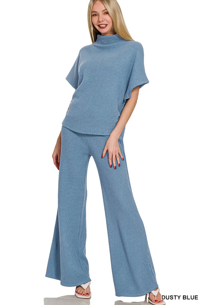Vanilla Monkey - Wholesale Lounge Set - Women's - Sweater Mock Neck Short Sleeve Top &amp; Long Pants Set5