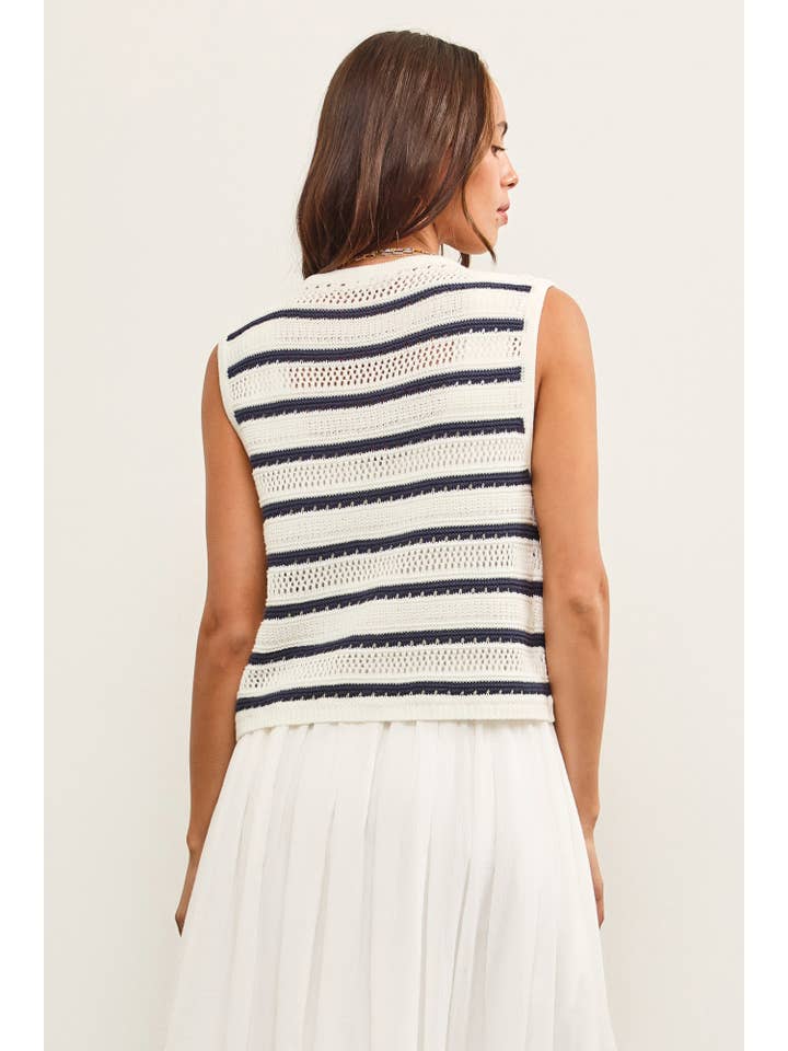 IVORY STRIPED BUTTON CLOSURE SLEEVELESS SWEATER VEST for wholesale on Faire