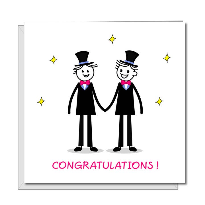 Swizzoo Cards - Wholesale Wedding Card - LGBT Same Sex Gay Engagement Wedding Card grooms partners - Congratulations same sex getting Married card - Fun cheeky male men hand drawn