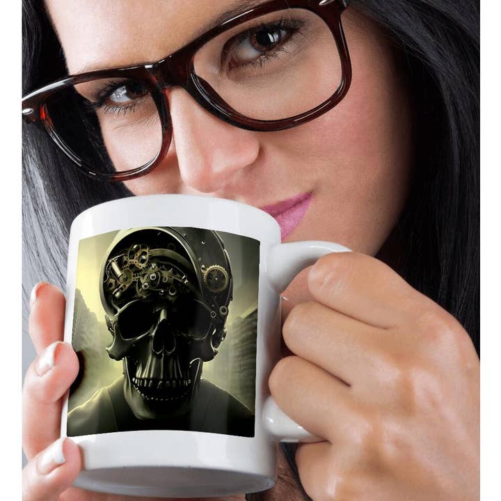 3dRose - Wholesale Coffee Mug - 3dRose, Cool steampunk skull with mechanical gear, urban background art gift, Mug9