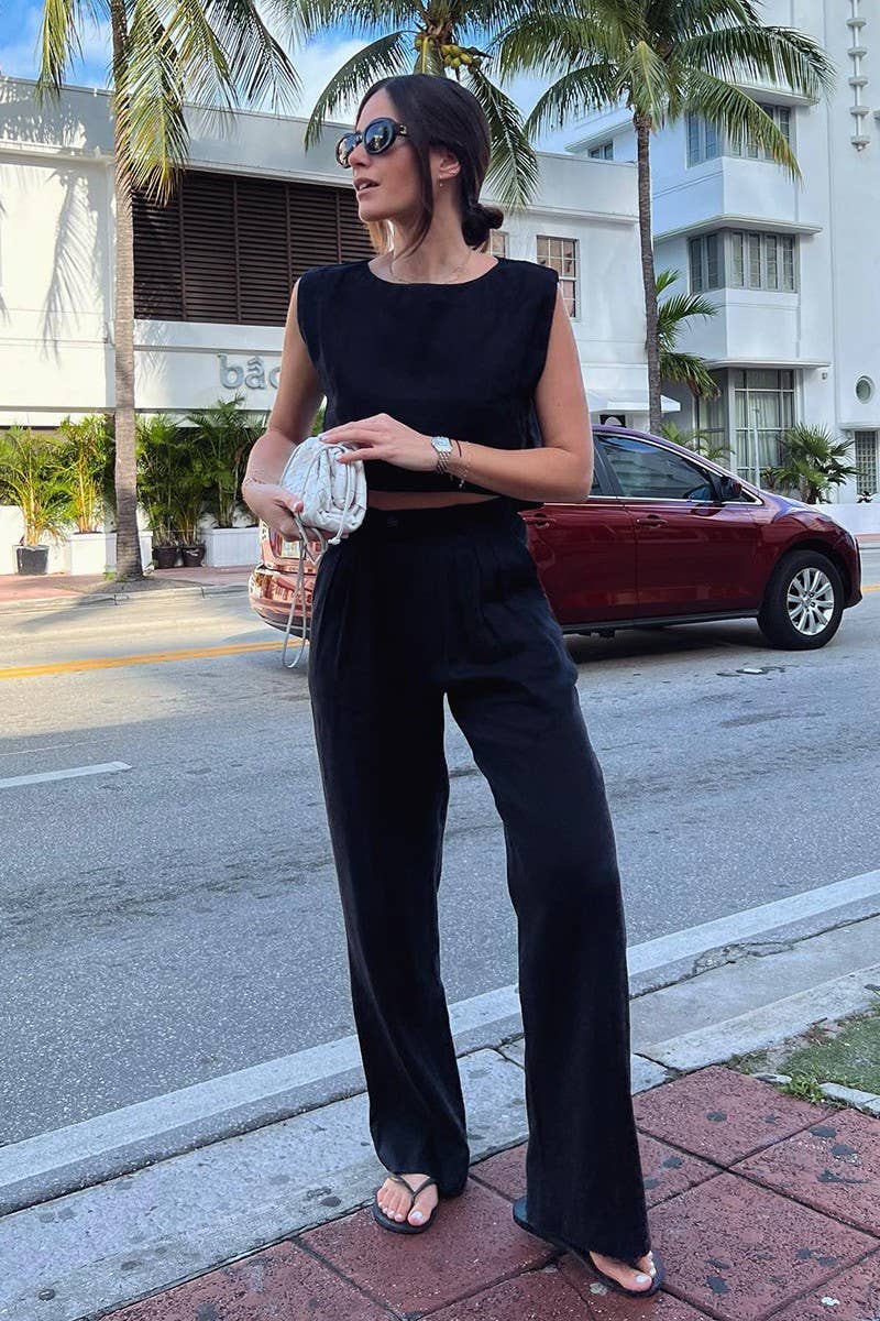 NINEXIS - Wholesale Top & Pant Set (NOT Loungewear) - Women's - CWSTB1800_LINEN SLEEVELESS TOP & WIDE LEG PANTS SET7