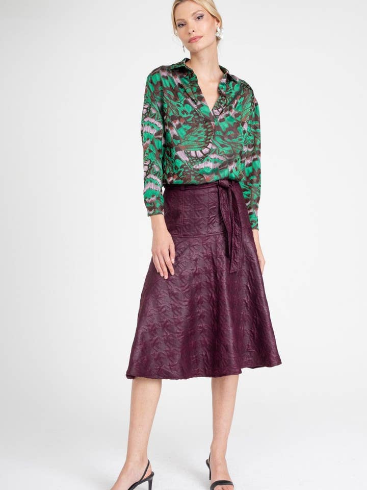 Jupe mi-longue Allas avec ceinture Fall A line — Merlot pour la vente par Eva Franco