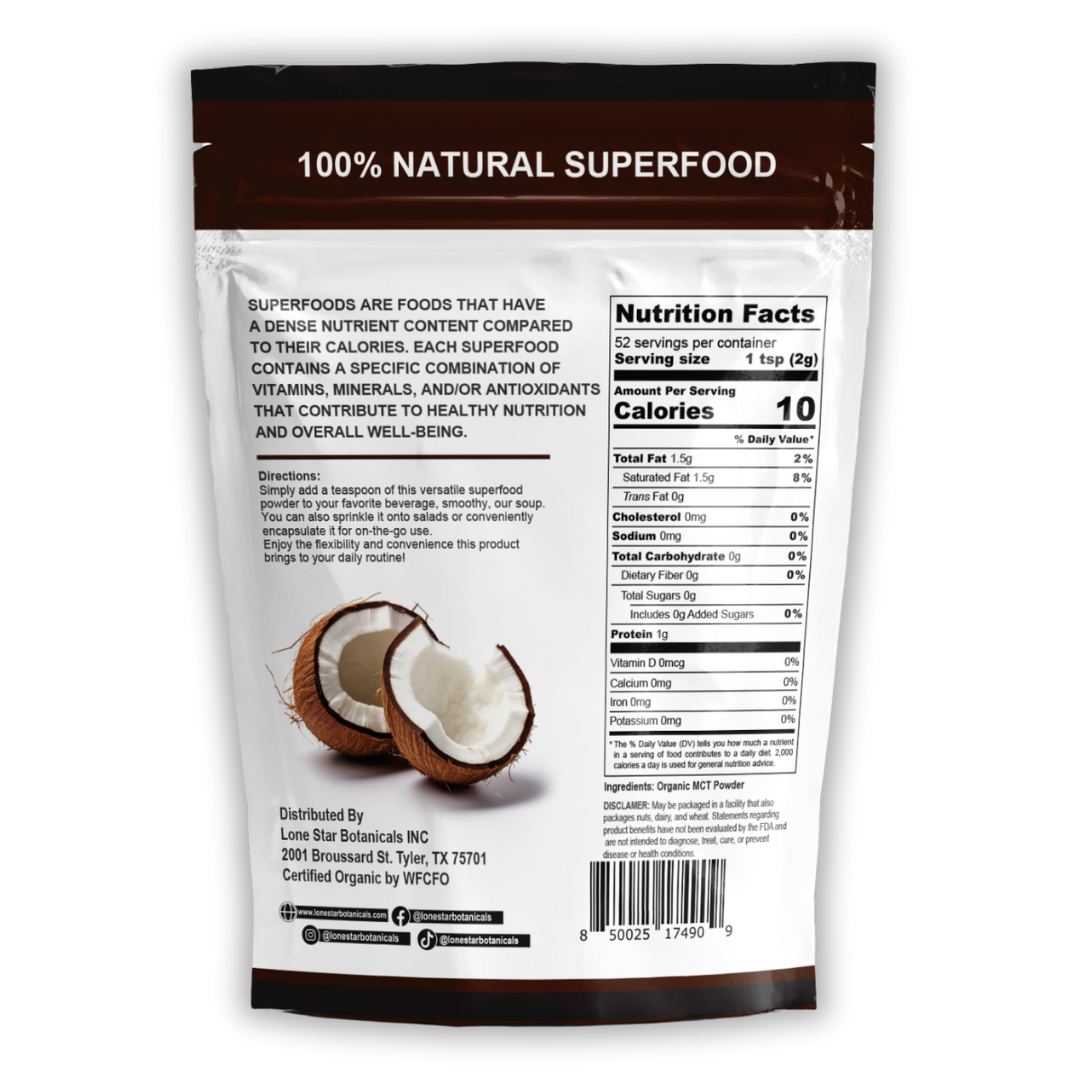 Lone Star Botanicals - Wholesale Protein/Superfood Powder - Organic MCT Powder -- 3.52 oz7