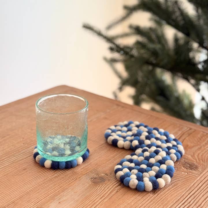 Felt Navy Blue Round Coasters - Set of 4 for wholesale by Ganapati