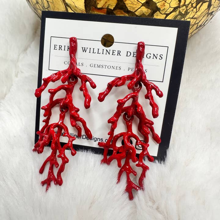 Enamel Red Coral Earrings | Erika Williner Designs for wholesale by Erika Williner Designs