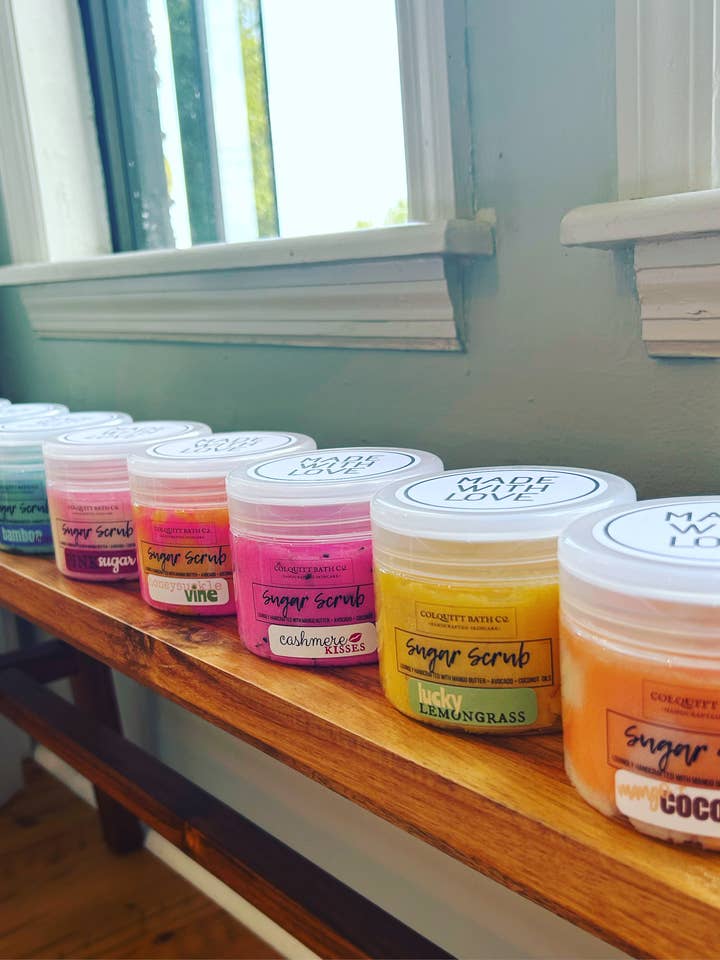 Handmade Whipped Sugar Scrubs 12 oz for wholesale by Colquitt Bath Co.