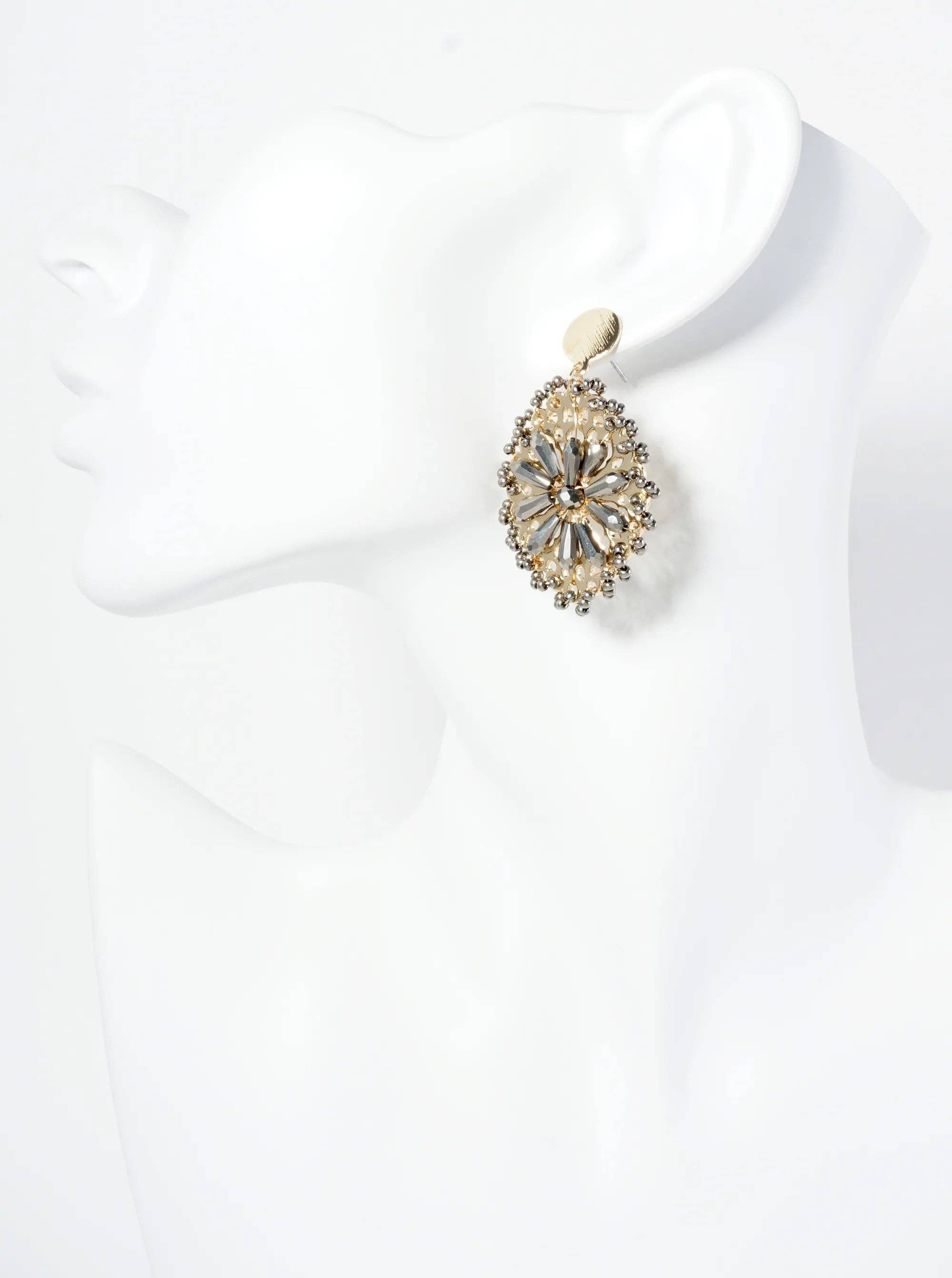 Wild Honey - Wholesale Dangle Earrings - Seed Bead-Wrapped Floral Glass Bead Embellishment Post Drop Earrings1