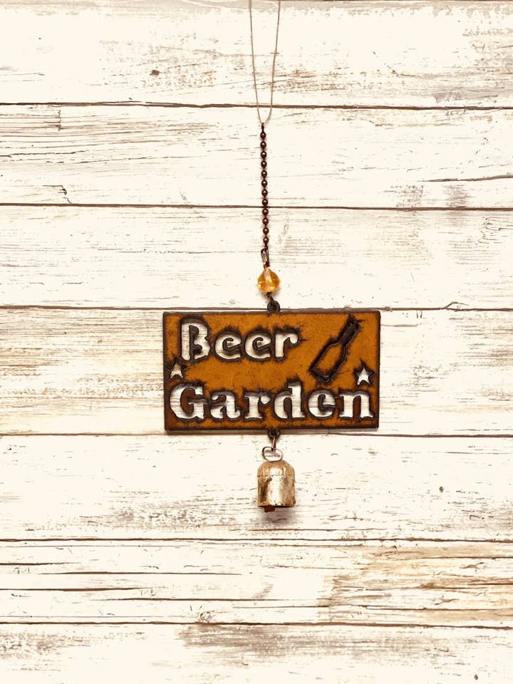 Beer Garden Word Bell Rustic Metal Chime for wholesale by Universal Ironworks USA