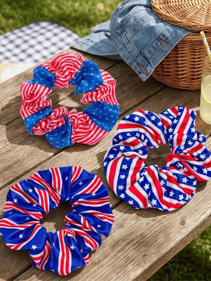 Patriotic Stars & Stripes Assorted Satin Scrunchies(Set of 6)-W for wholesale by Swaary