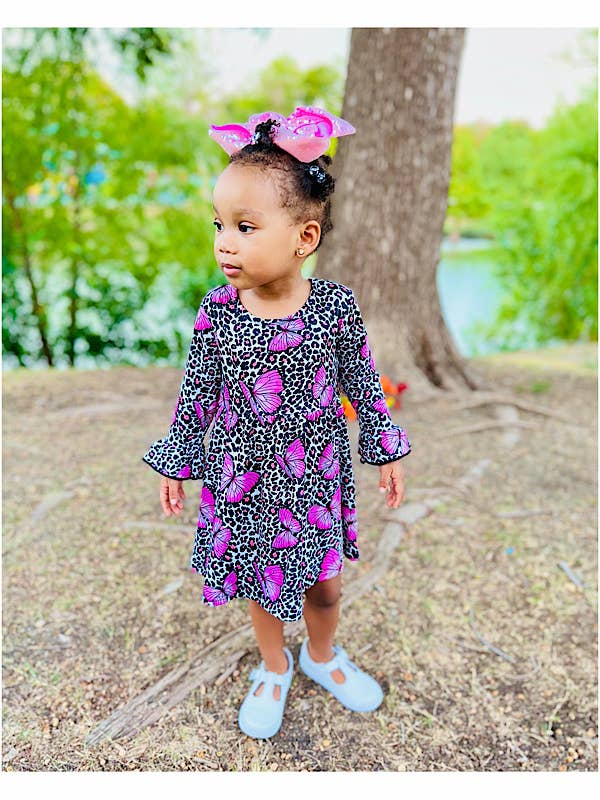 Butterflies & pink cheetah print dress XCH0016-2H for wholesale by luluclothes