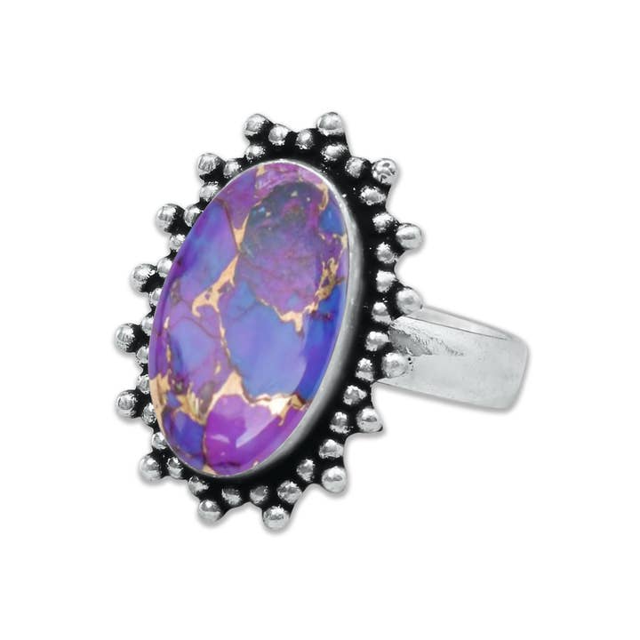 Handmade Jewels - Vente Bague de cocktail/de cérémonie - Bagues en turquoise cuivrée violette – Fait main, plaqué argent, bohème (sur commande)3