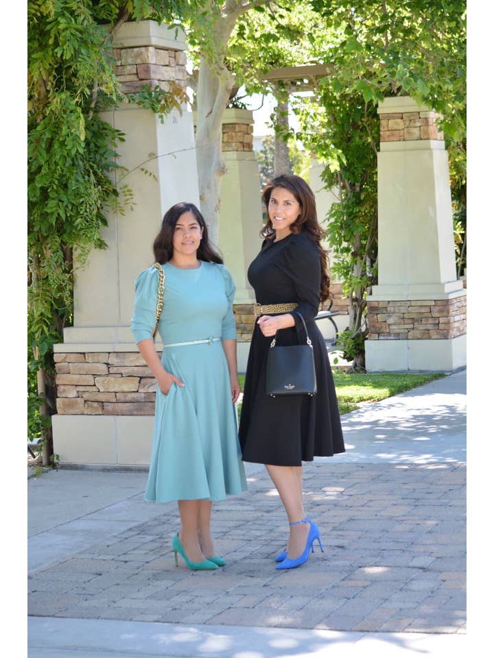 Skirt Society - Venta al por mayor Vestido - Mujer - Vestido Capri Azul Menta Manga Abultada