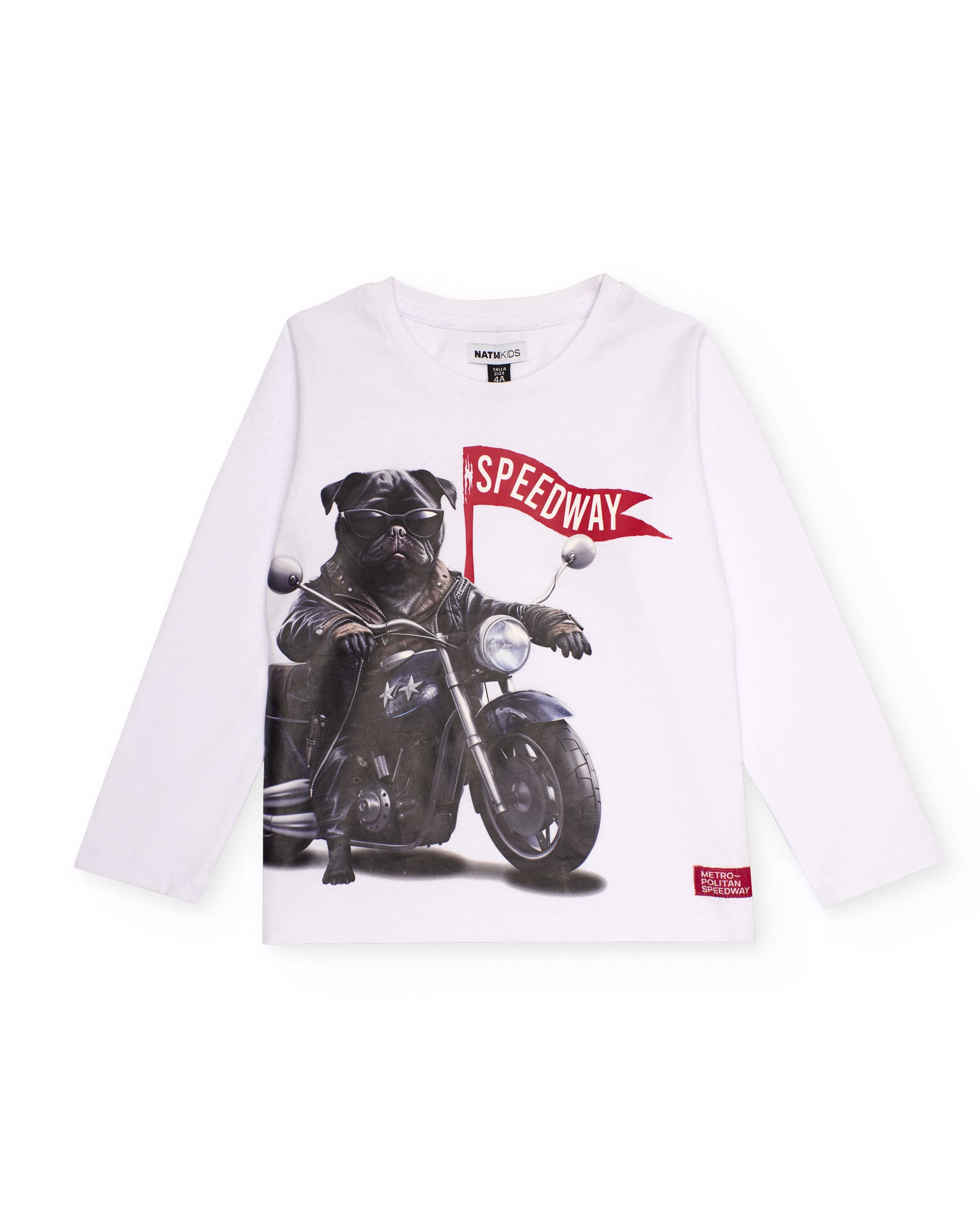 tuc tuc - Wholesale T-Shirt - Kids - White children's T-shirt with motorcyclist dog design0