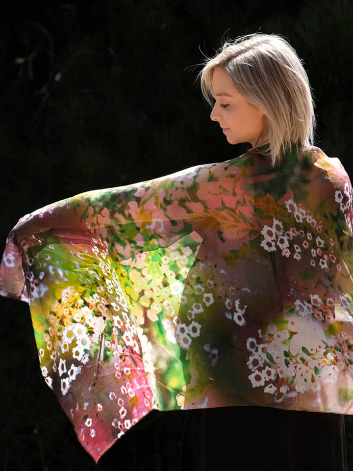 Silk Chiffon Scarf "Thryptomene" 180cmx65cm. for wholesale by Bluyonda Silk Scarves