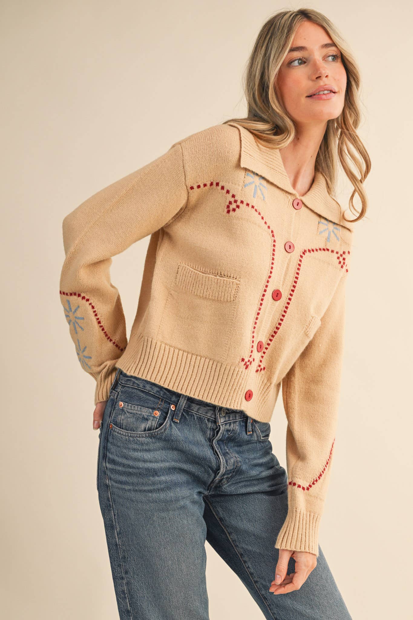 &MERCI - Wholesale Cardigan - Women's - WESTERN DESIGN SWEATER CARDIGAN MSW1121747