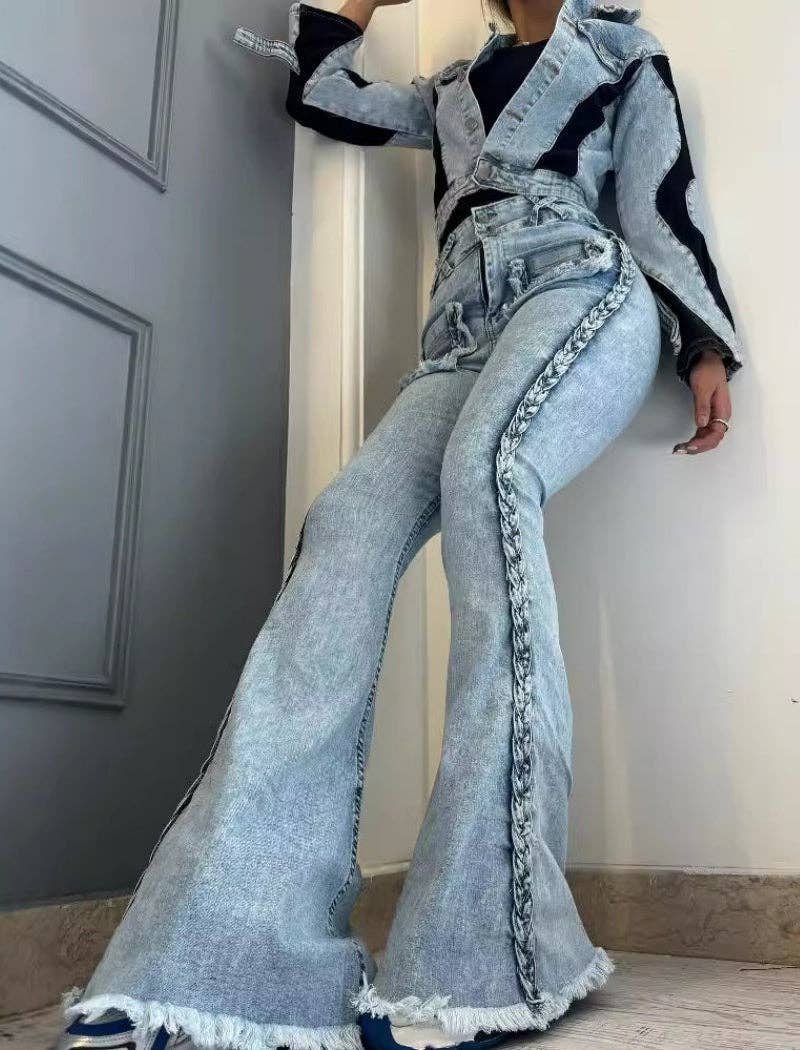 BLUE Distressed Flared Denim Pants for wholesale on Faire3