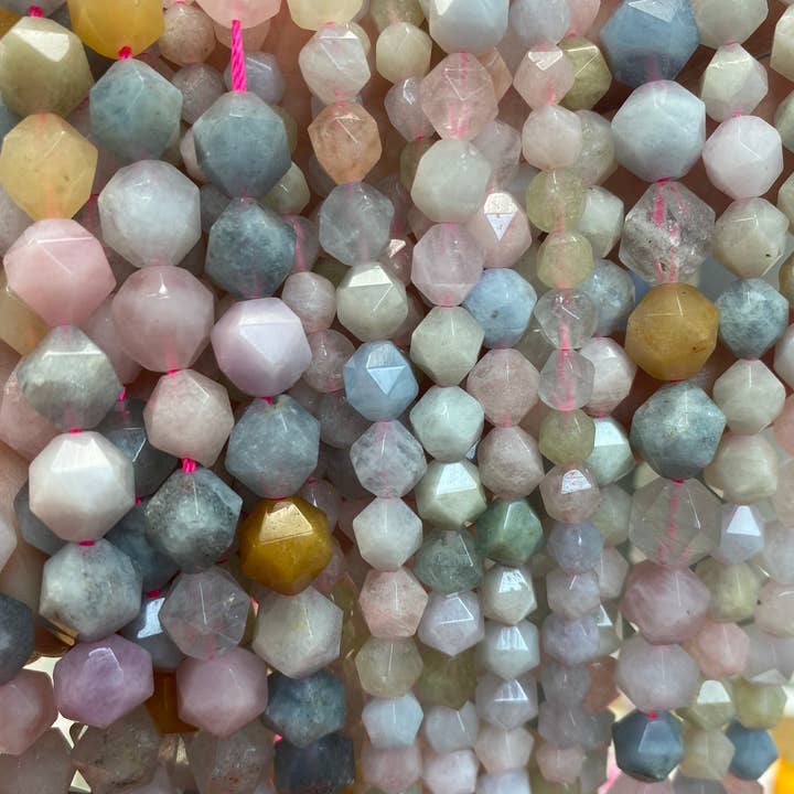 The Bead Bazaar - Wholesale Beads - Pastel Bicone Beads, Beryl Beads, Genuine Gemstone, Faceted Beryl, Shape Bulk Beads For Jewelry Making, 6mm Rainbow Beads, 8mm Pastel Beryl Beads1