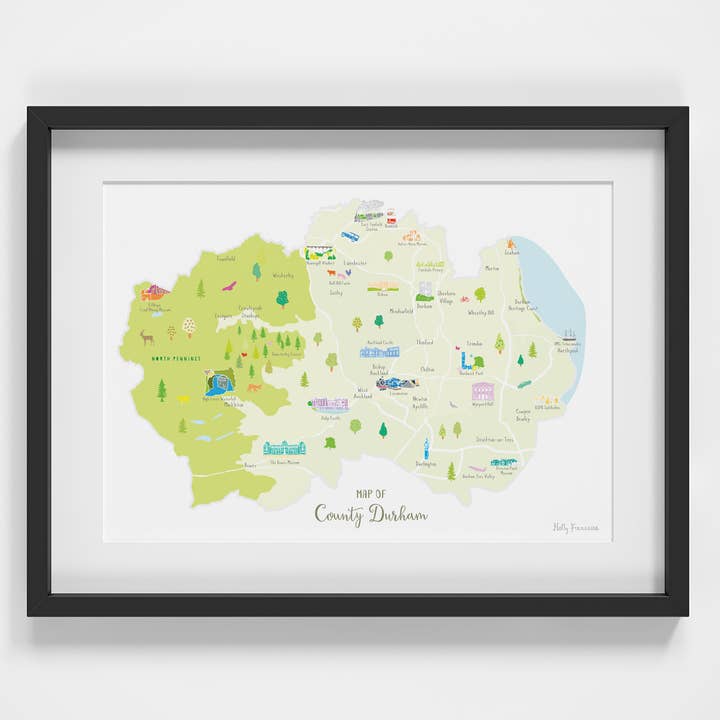 Kaart van County Durham - A4 Print voor wholesale door Holly Francesca