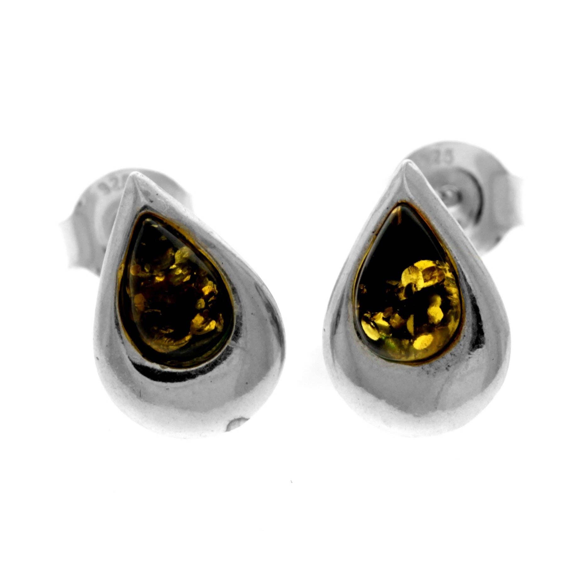SilverAmber Jewellery - Wholesale Stud/Post Earrings - 925 Sterling Silver & Genuine Baltic Amber Little Pears Studs Earrings  - K1730