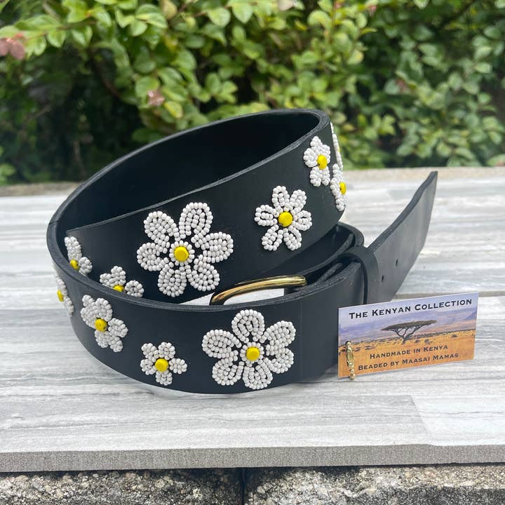 Daisies Beaded Belt Wide Width for wholesale by The Kenyan Collection Inc. dba TKC Inc