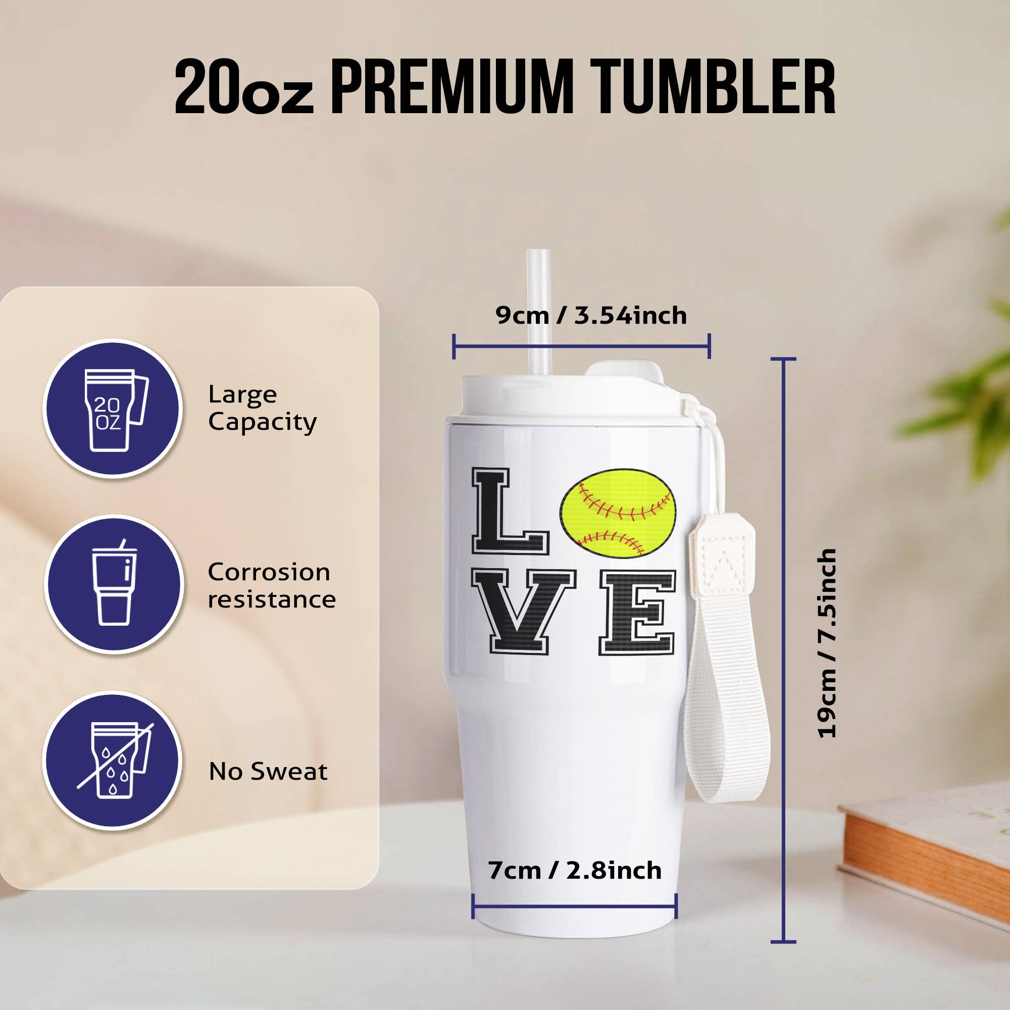 3dRose - Wholesale Insulated Mug/Tumbler - 3dRose, Print of Love Softball, Tumbler1