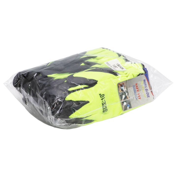 Neon Yellow Black Men's Polyurethane Dip-Coated Nitrile Work Gloves for wholesale on Faire5