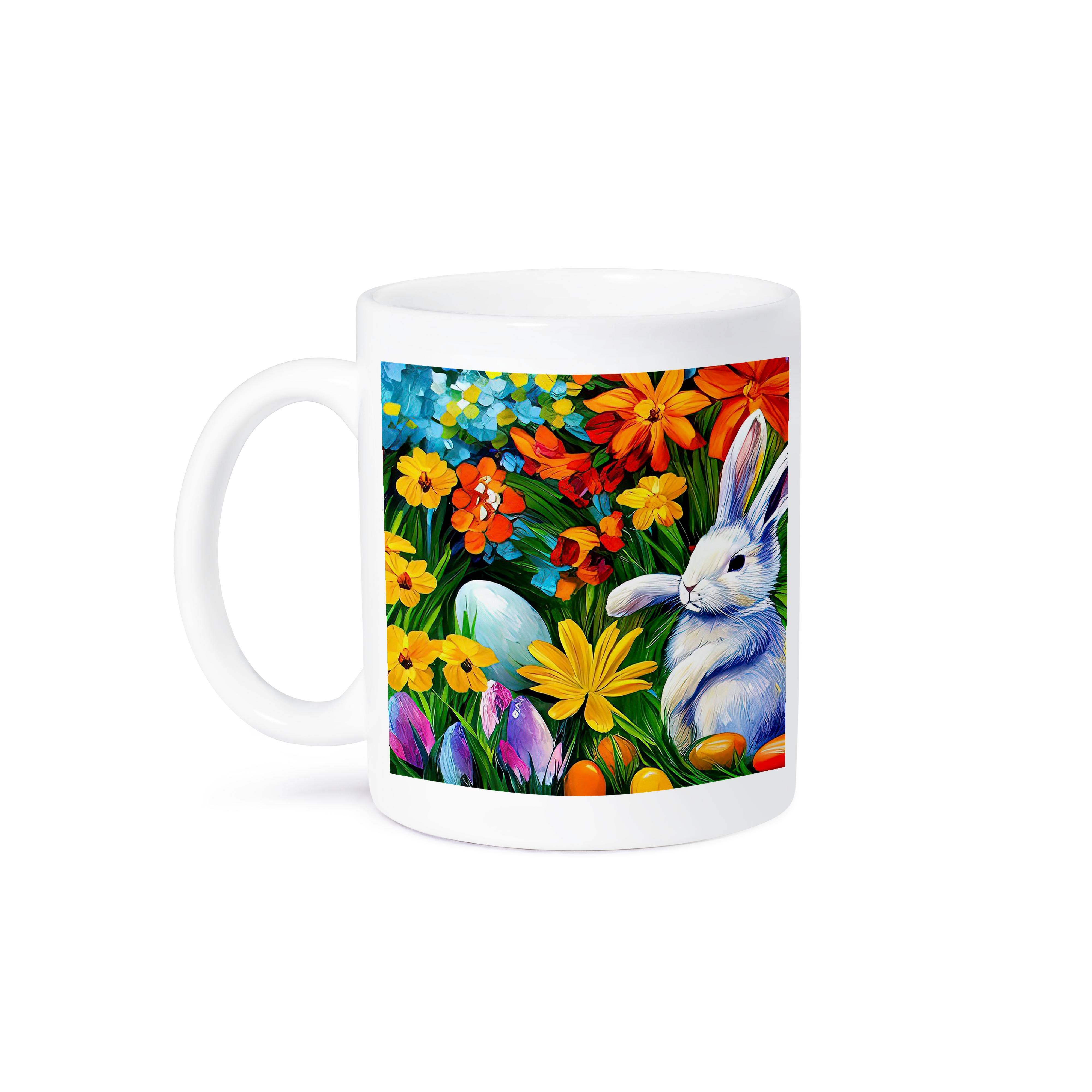 3dRose - Wholesale Coffee Mug - 3dRose, White Easter bunny, eggs, flowers. The magic of the spring garden, Mug8