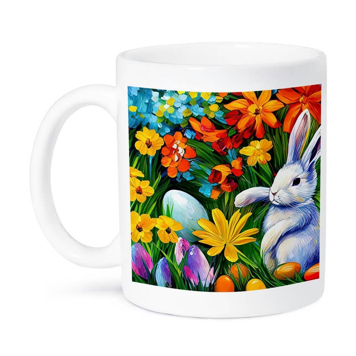 3dRose - Wholesale Coffee Mug - 3dRose, White Easter bunny, eggs, flowers. The magic of the spring garden, Mug8