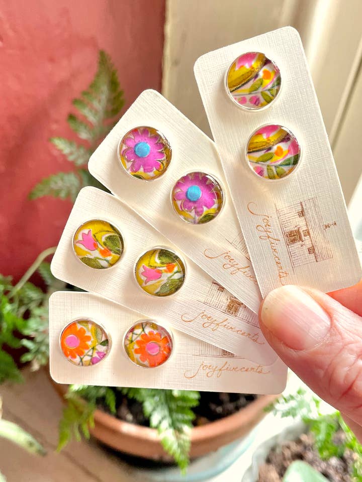 Studs - large silver watercolor style flowers (gold palette) for wholesale by joeyfivecents