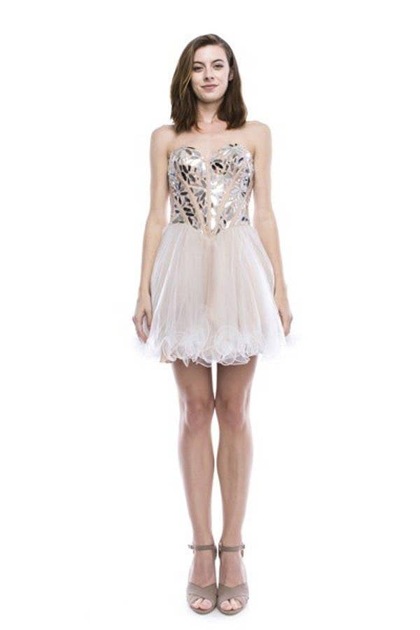 Chicas – Großhandel Kleid – Damen – Kurzes Satinkleid mit Spiegelakzenten C67253