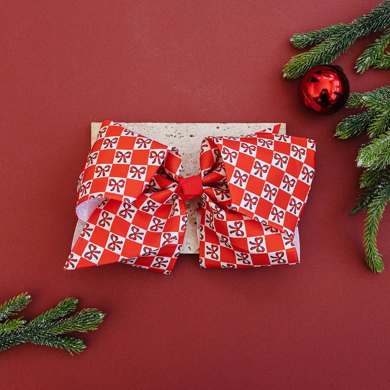 Golden Dot Lane - Vente Nœud pour cheveux – enfant - Noeud pour cheveux en gros-grain à carreaux rouges de 7 pouces1