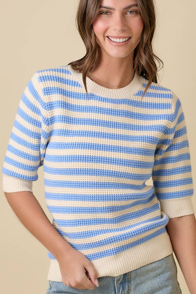Main Strip - Wholesale Knit Sweater - Women's - Classic Stripe Half Sleeve Knit Top9