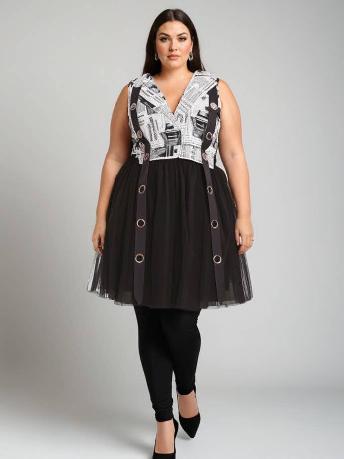 Two-material jacket in denim and white printed tulle (C6515) for wholesale by Pomme Rouge Paris