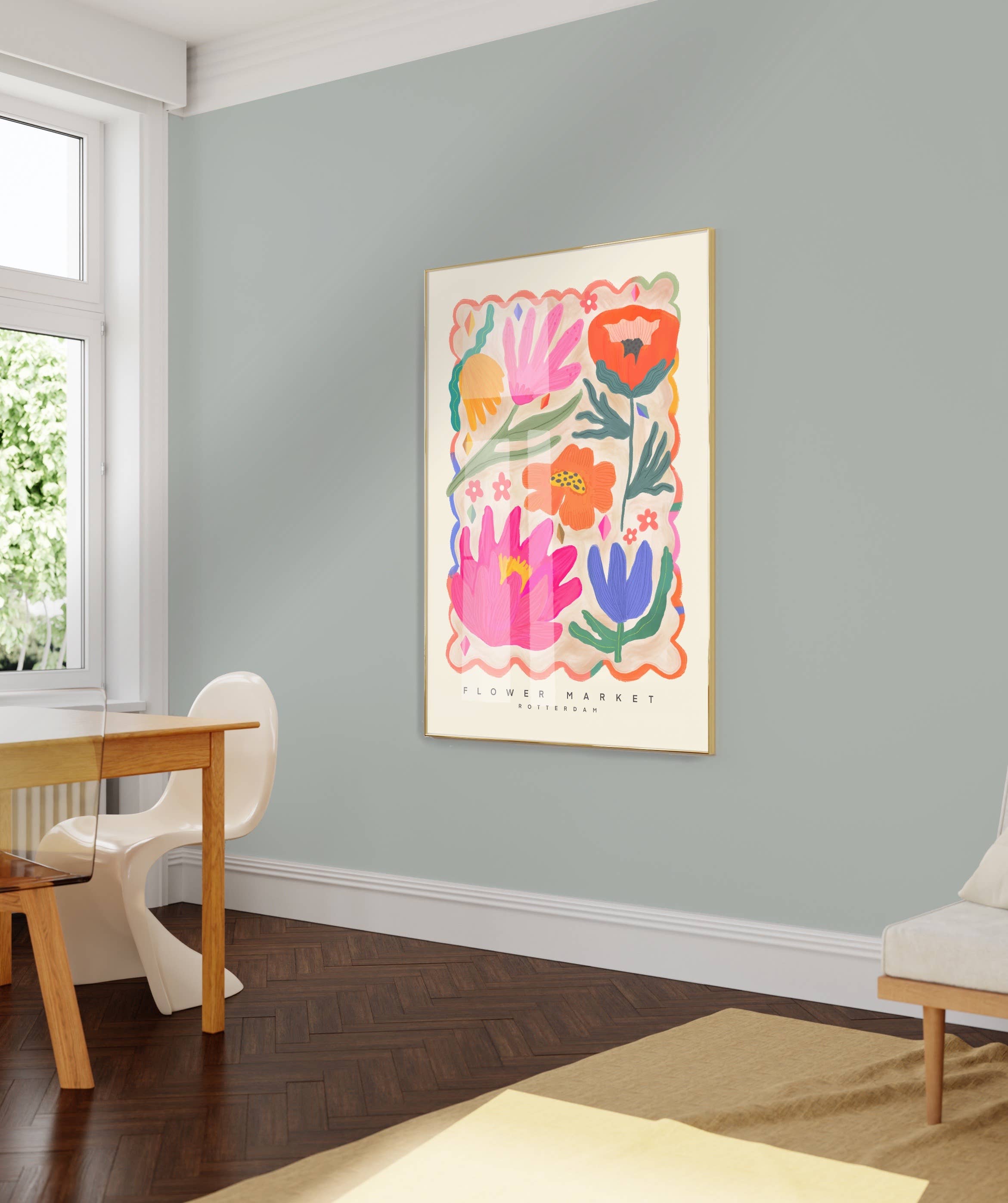 Kate Fox Design – wholesale Art print – Colourful Flower Market Print, Illustration, Modern, Pink1