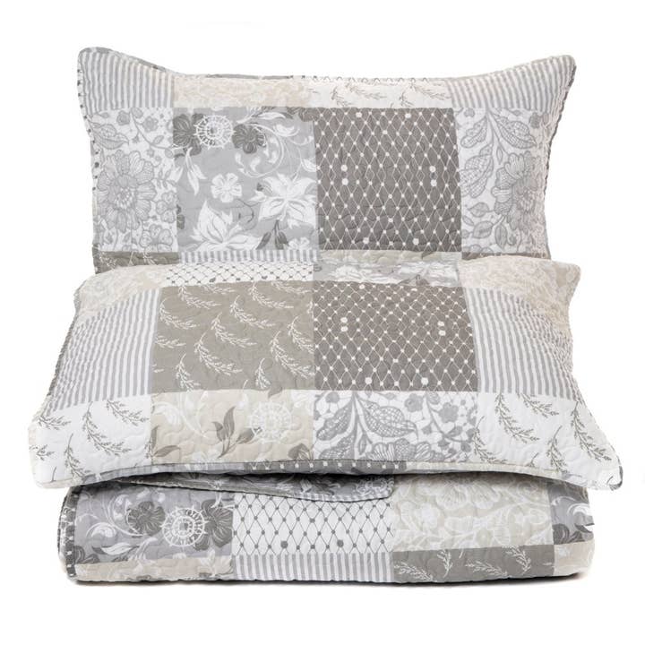 Brunelli - Wholesale Bedding Set - Vanille Gray and Greige Printed Quilt Set