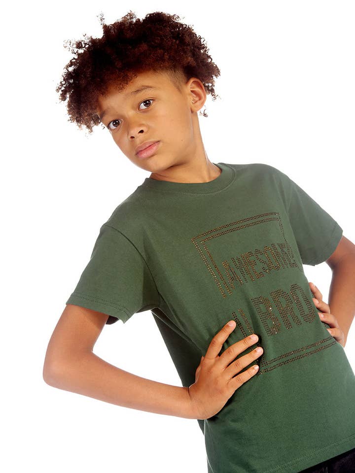 Trendy Toggs Kids Awesome Bro Rhinestone Green T-shirt for wholesale by Trendy Toggs