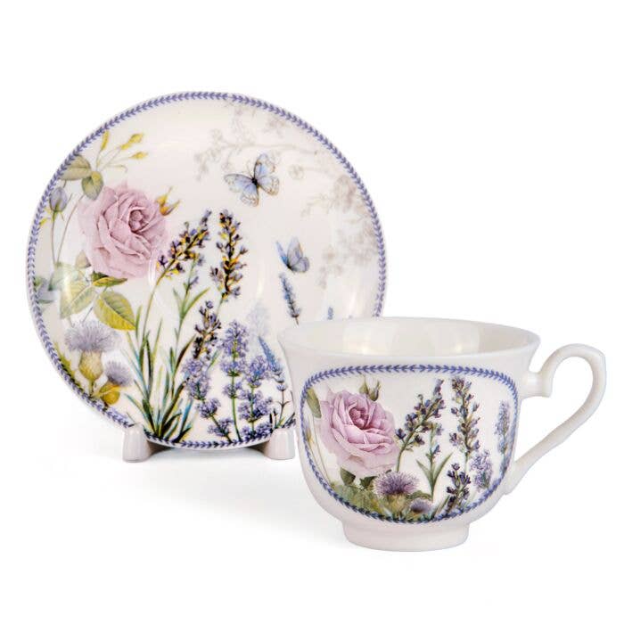 STP - Vente Tasse à café/thé - Tasse et soucoupe en porcelaine lavande avec boîte cadeau3