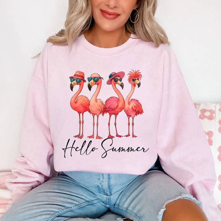 Felpa Estiva Ciao - Girocollo Fenicottero - Abbigliamento da Spiaggia Estivo per la vendita all'ingrosso da parte di Kite and Crest