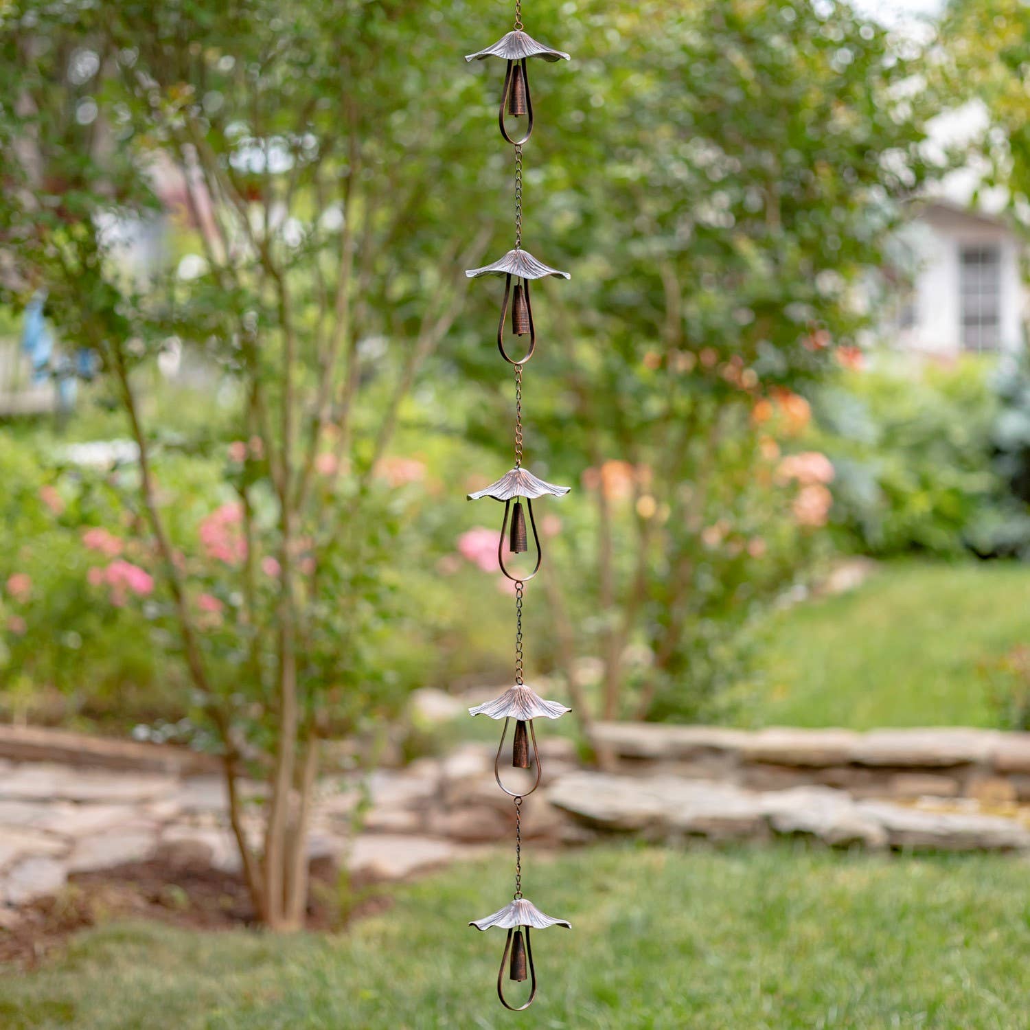 Zaer Ltd. International - Wholesale Outdoor Ornament/Decor - 76" Long Antique Bronze Rain Chain with Mushrooms3