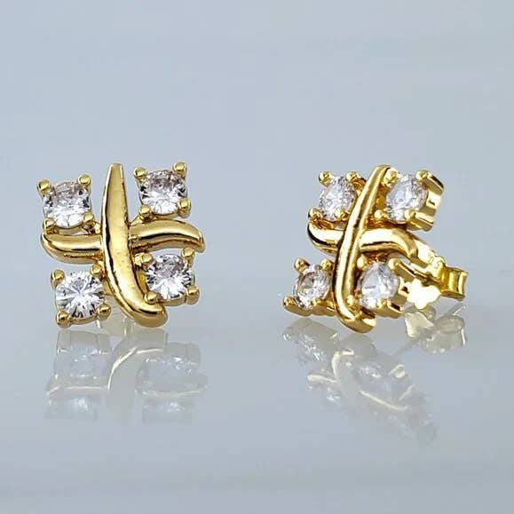 14K Gold Cross CZ Stud Earrings • Dainty Chic Mini CZ Studs for wholesale by Everly Yours