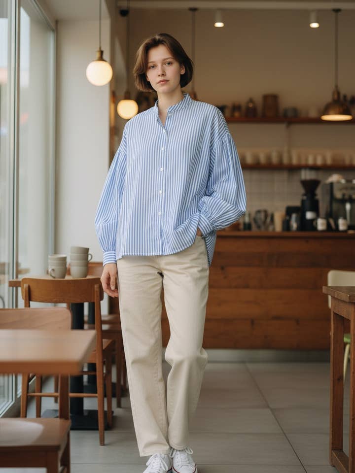 CAMISA DE ALGODÃO A RISCAS 2382 por atacado de LINEN & COTTON HOUSE