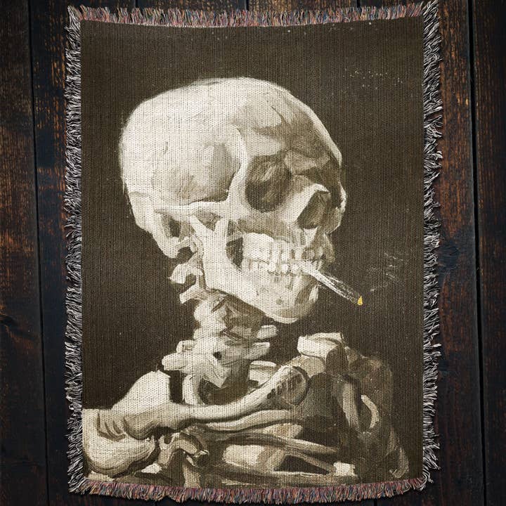 Killer Goods • Woven Blankets, Gifts, Home Decor – Engroshandel Tæppe – Vintage Van Gogh rygende skelet vævet kastetæppe1