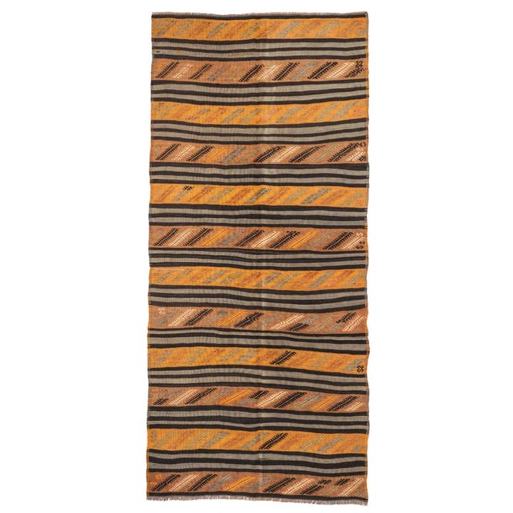 - (4'2'' x 9') Håndlavet Stribet Vintage Kilim Løber for engroshandel hos Rugtolia