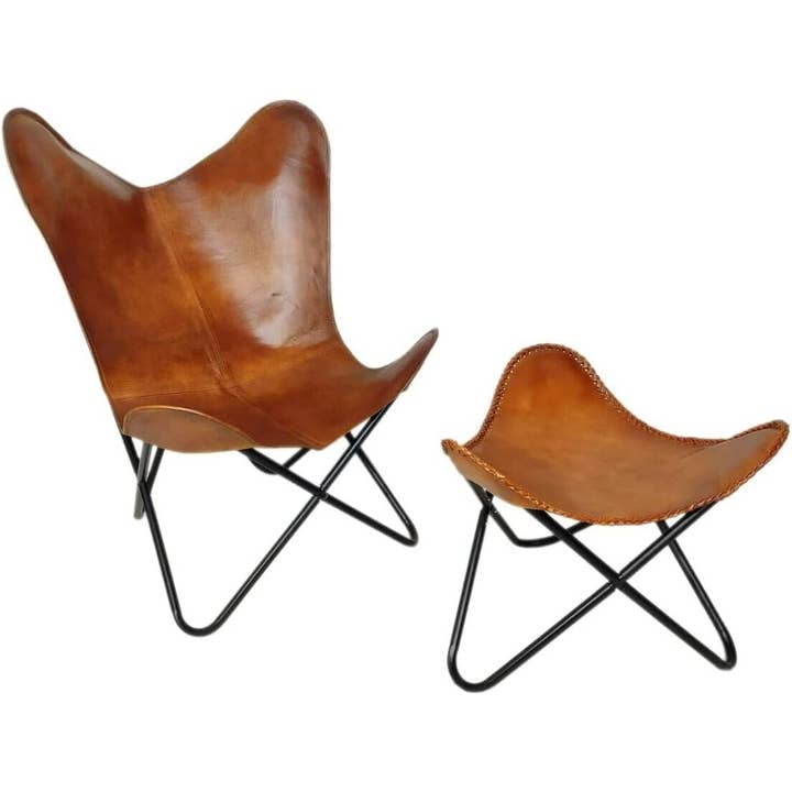 urbanhide - Wholesale Chair - Wholesale Leather Butterfly Chair With Ottoman Stool