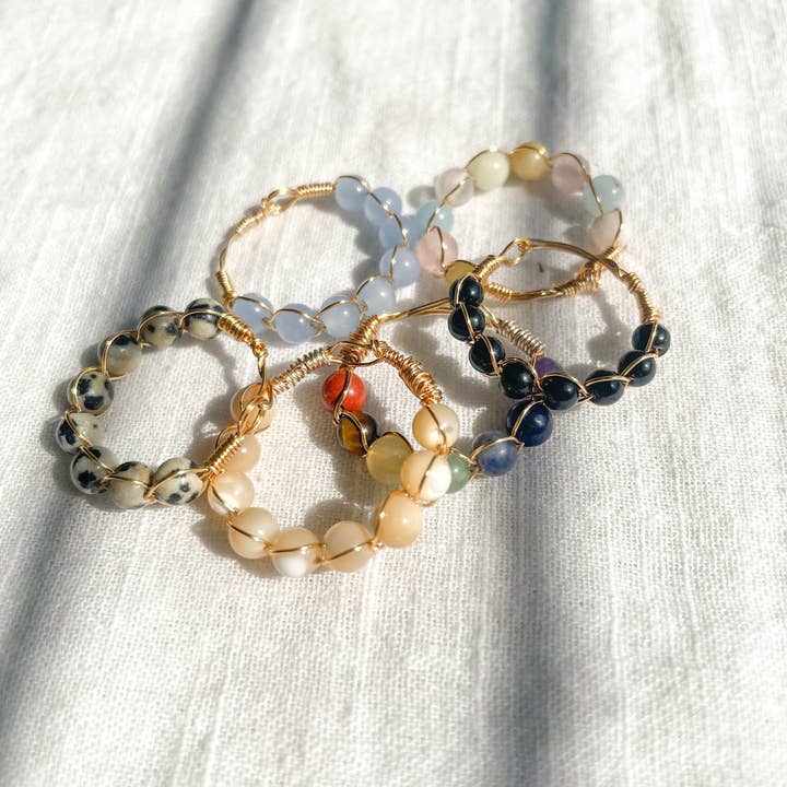WellthyMama.Co - Wholesale Band/Stacked Ring - Dalmatian Jasper Wire Wrap Ring3