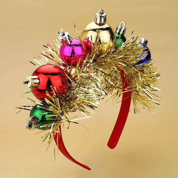 Wona Trading, Inc. - Wholesale Fashion Headband - Women's - Christmas Ball Tinsel Wreath Headband